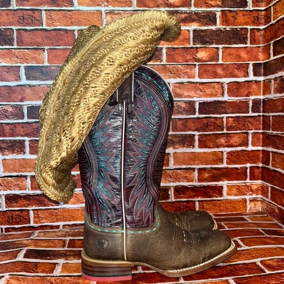 Ariat Shoes Ariat Womens Vaquera Western Cowgirl Boots Euc Purple Tan Blue Barely Worn 75 Poshmark